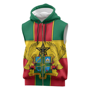 African Ghana Sleeveless Zip Hoodie Flag with Coat of Arms Simple Design - African Pride