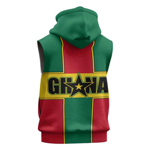 African Ghana Sleeveless Zip Hoodie Flag with Coat of Arms Simple Design - African Pride