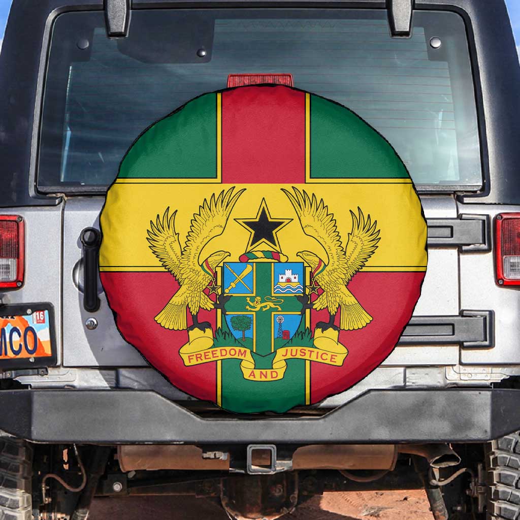 African Ghana Spare Tire Cover Flag with Coat of Arms Simple Design