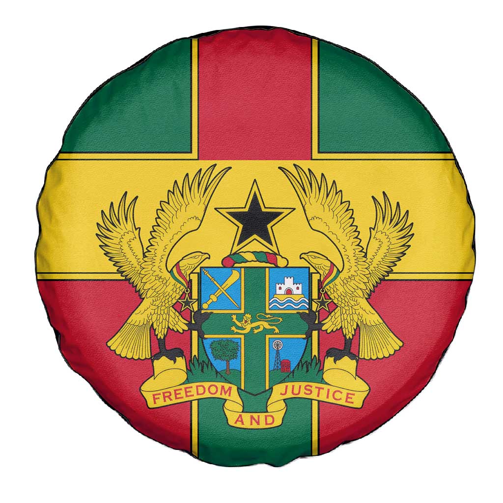 African Ghana Spare Tire Cover Flag with Coat of Arms Simple Design