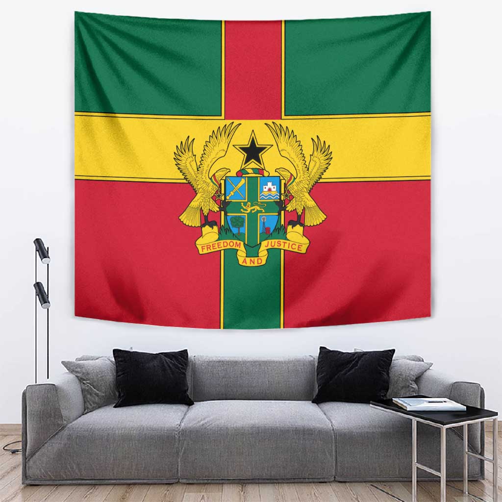 African Ghana Tapestry Flag with Coat of Arms Simple Design