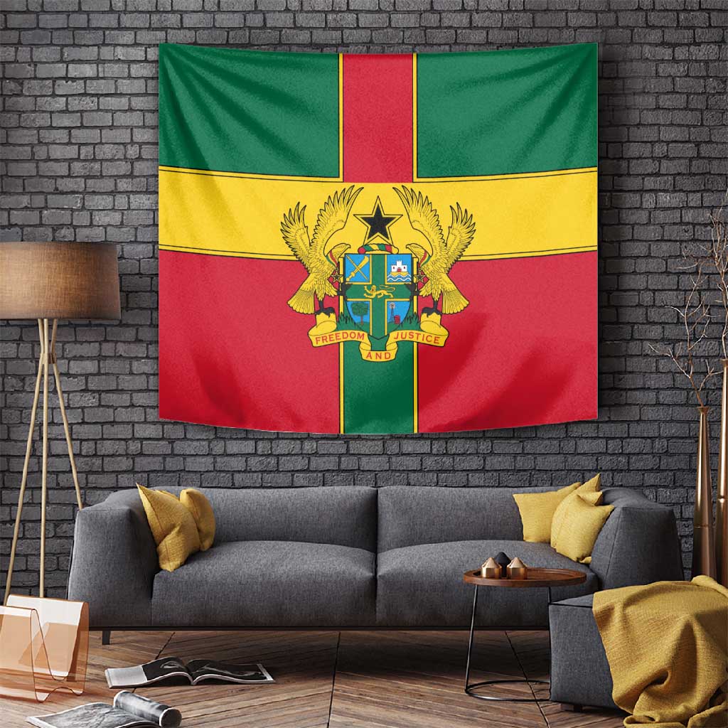 African Ghana Tapestry Flag with Coat of Arms Simple Design