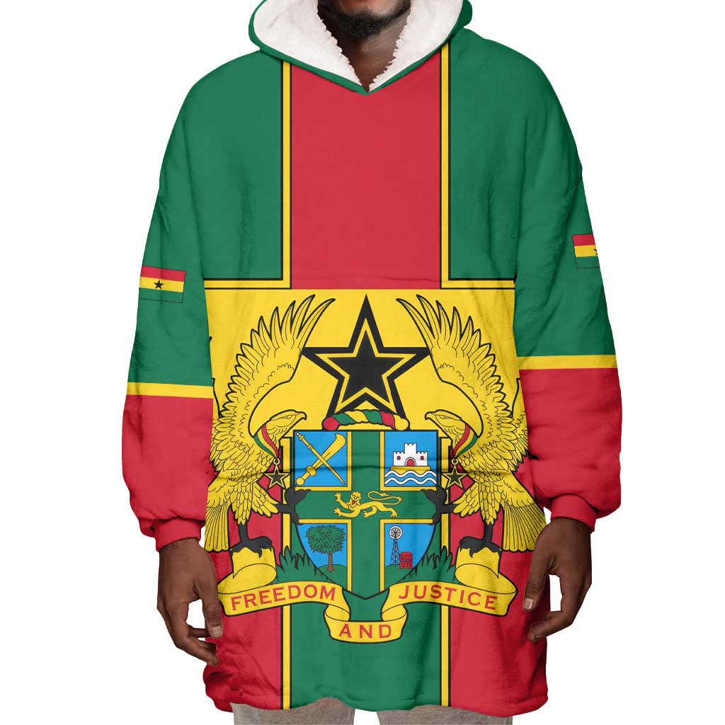 African Ghana Wearable Blanket Hoodie Flag with Coat of Arms Simple Design
