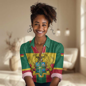 African Ghana Women Casual Shirt Flag with Coat of Arms Simple Design