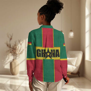 African Ghana Women Casual Shirt Flag with Coat of Arms Simple Design