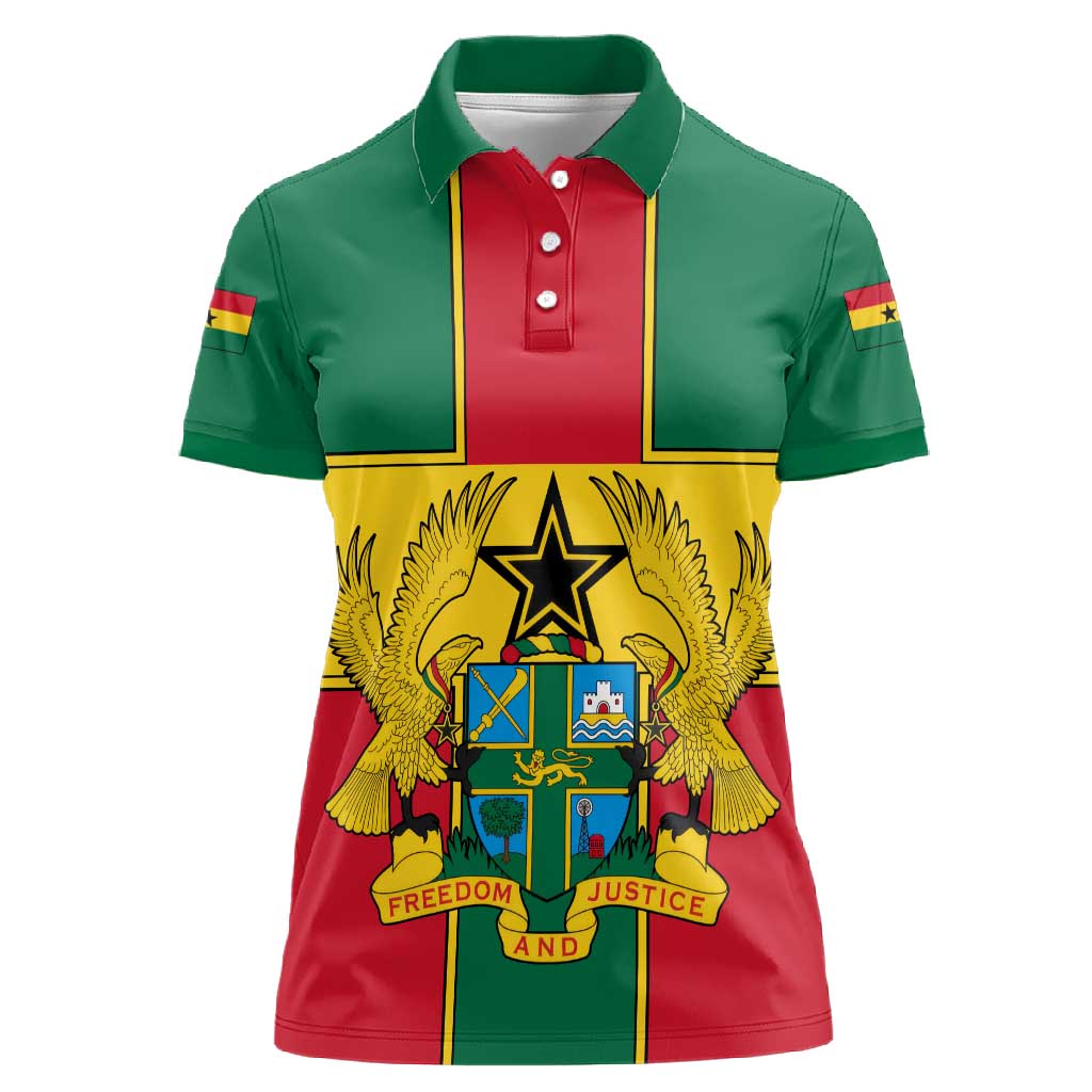 African Ghana Women Polo Shirt Flag with Coat of Arms Simple Design