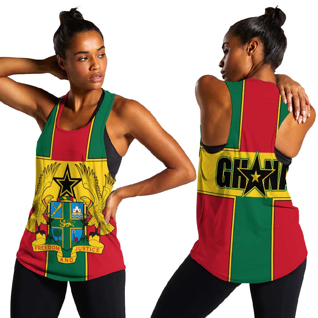 African Ghana Women Racerback Tank Flag with Coat of Arms Simple Design