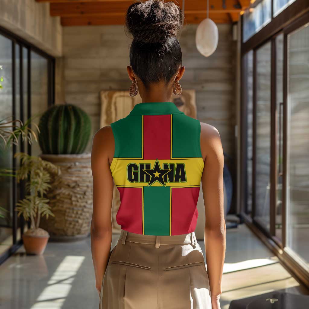 African Ghana Women Sleeveless Polo Shirt Flag with Coat of Arms Simple Design