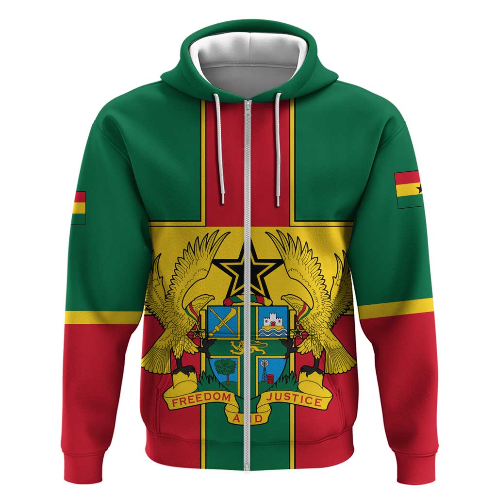 African Ghana Zip Hoodie Flag with Coat of Arms Simple Design
