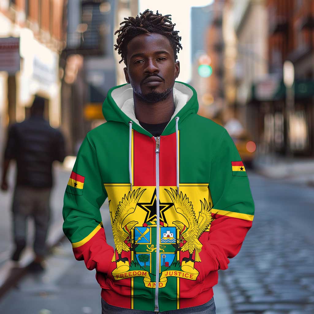 African Ghana Zip Hoodie Flag with Coat of Arms Simple Design