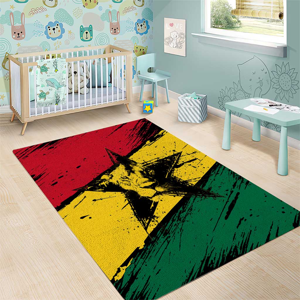 Afro Ghana Lion Area Rug Star Grunge Style