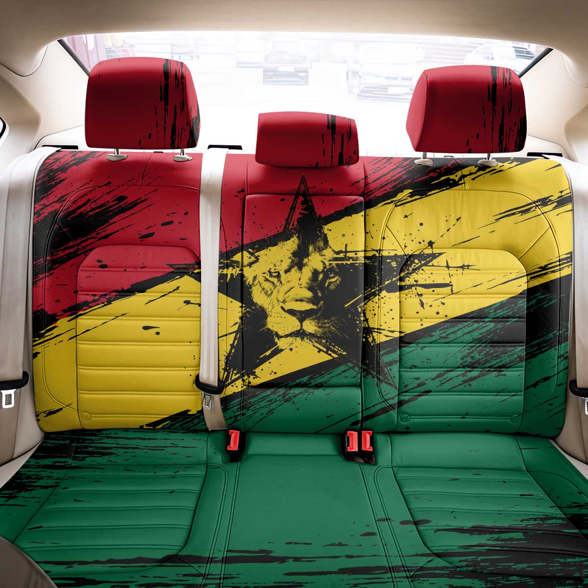 Afro Ghana Lion Back Car Seat Cover Star Grunge Style