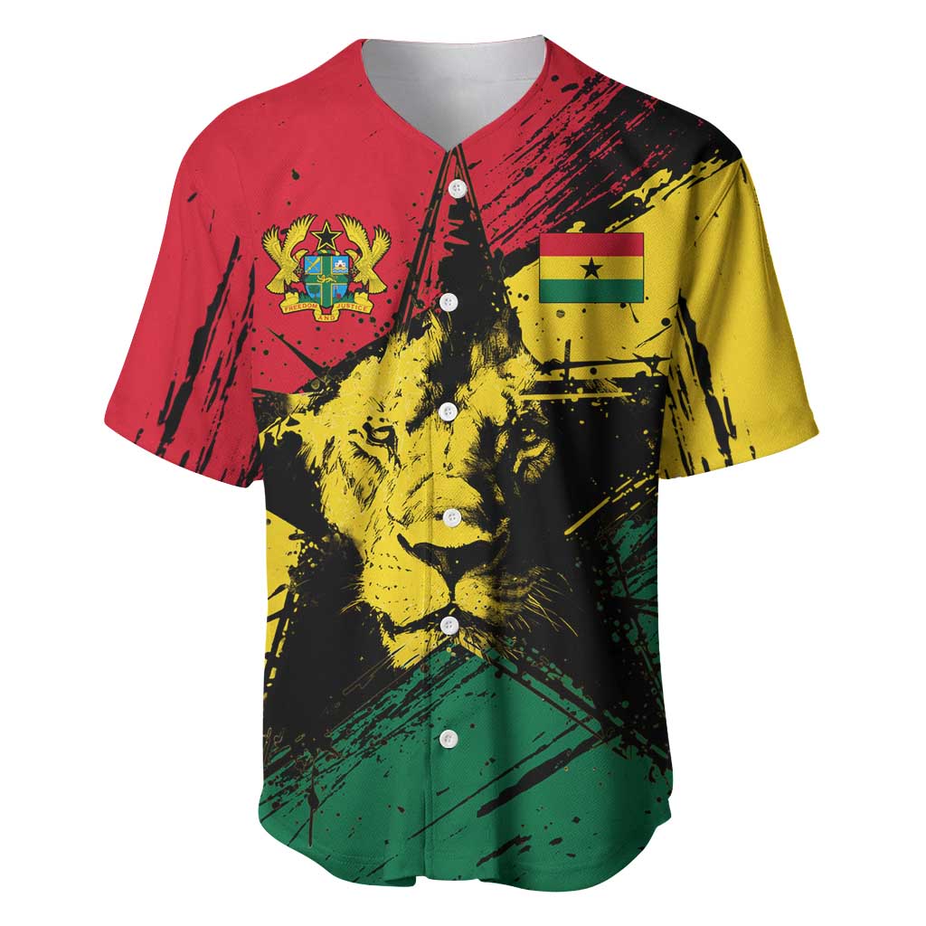 Afro Ghana Lion Baseball Jersey Star Grunge Style