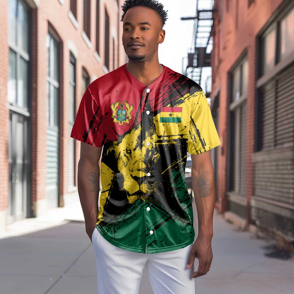 Afro Ghana Lion Baseball Jersey Star Grunge Style