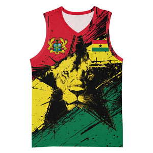 Afro Ghana Lion Basketball Jersey Star Grunge Style - African Pride
