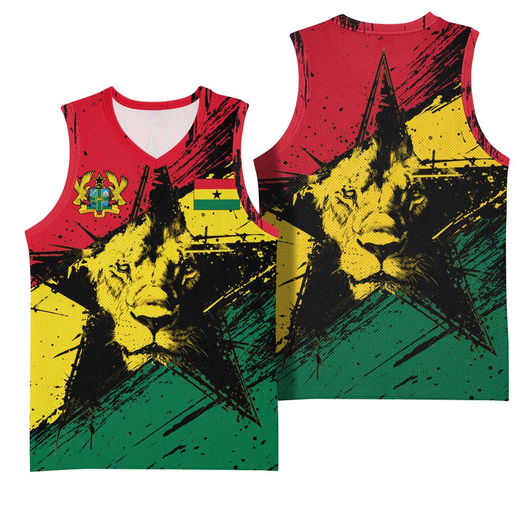 Afro Ghana Lion Basketball Jersey Star Grunge Style - African Pride