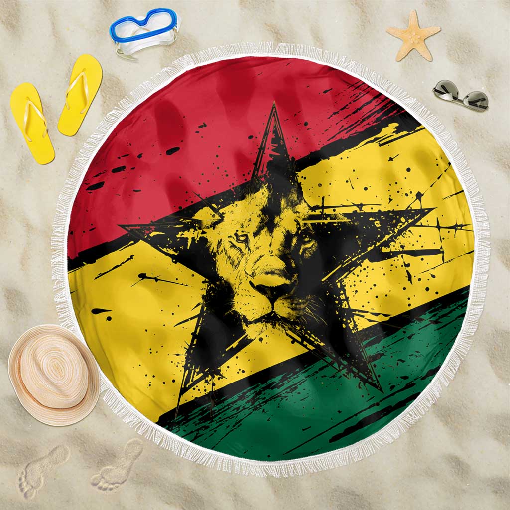 Afro Ghana Lion Beach Blanket Star Grunge Style