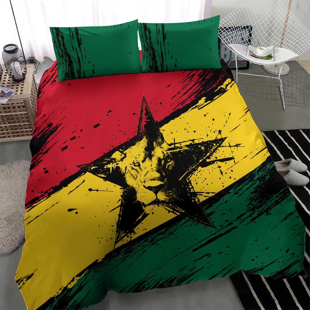 Afro Ghana Lion Bedding Set Star Grunge Style