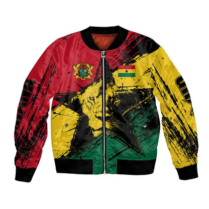 Afro Ghana Lion Bomber Jacket Star Grunge Style
