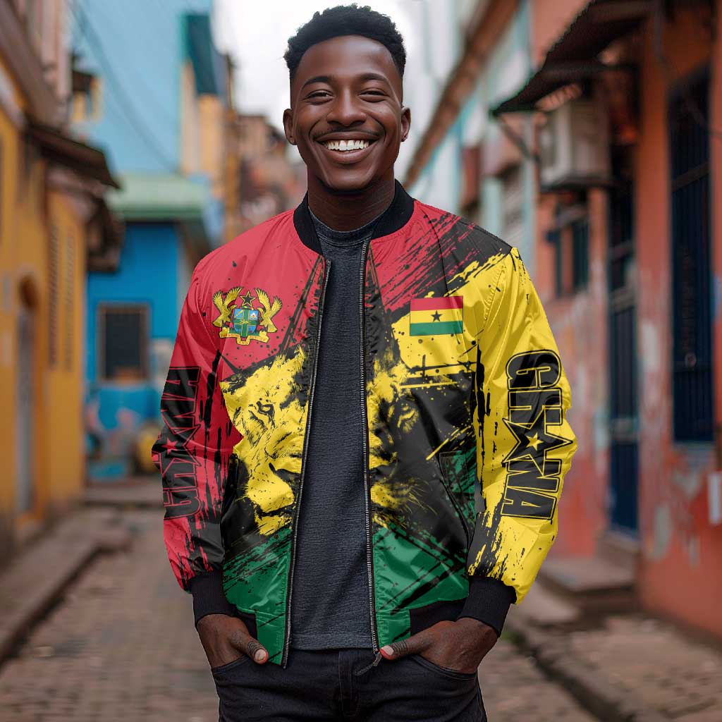 Afro Ghana Lion Bomber Jacket Star Grunge Style