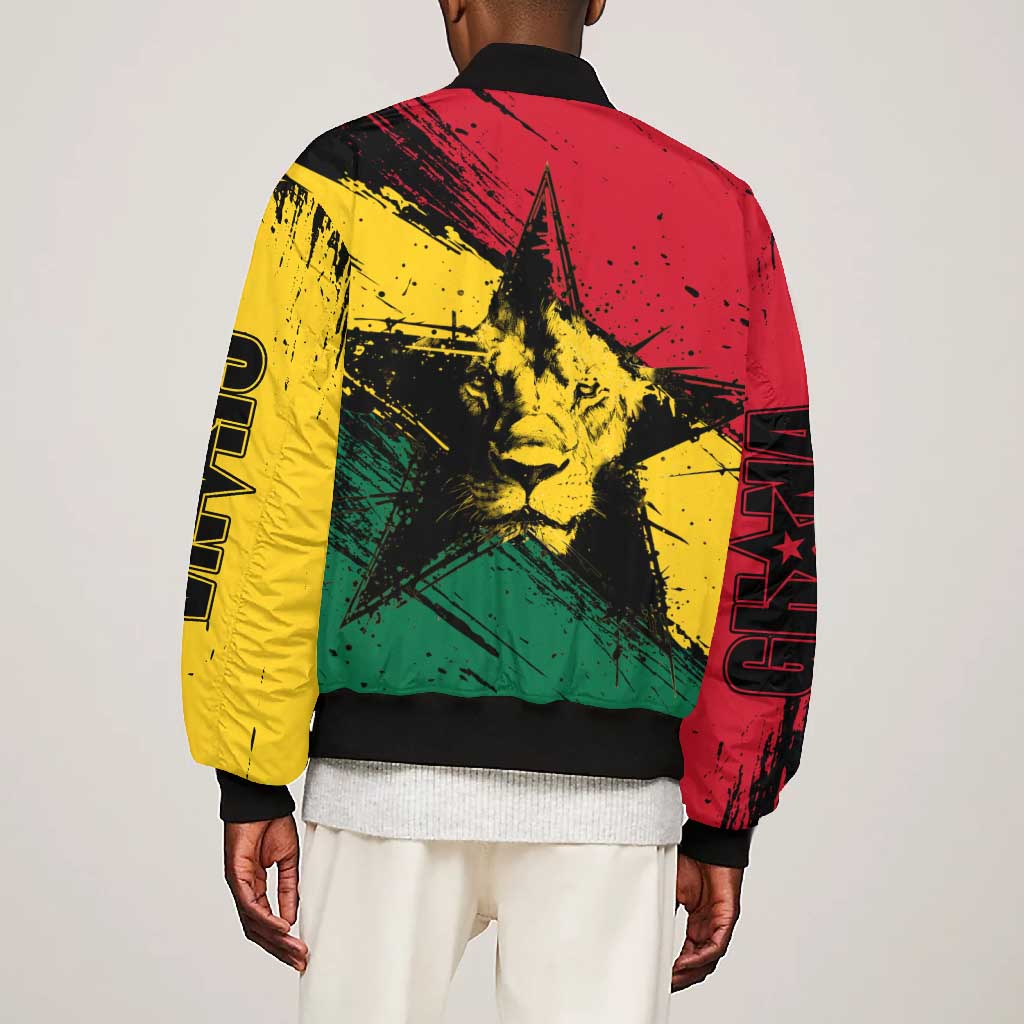 Afro Ghana Lion Bomber Jacket Star Grunge Style