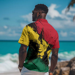 Afro Ghana Lion Hawaiian Shirt Star Grunge Style