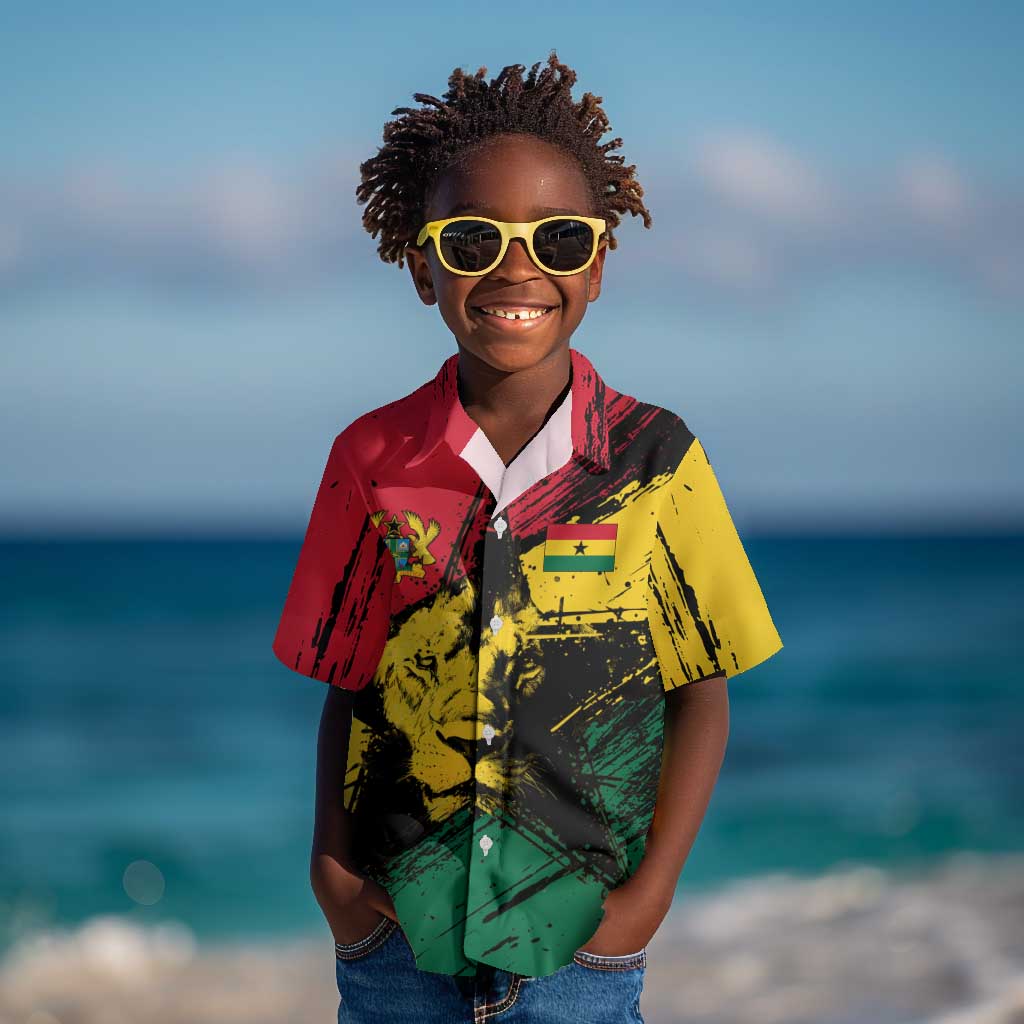 Afro Ghana Lion Kid Hawaiian Shirt Star Grunge Style