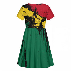 Afro Ghana Lion Kid Short Sleeve Dress Star Grunge Style