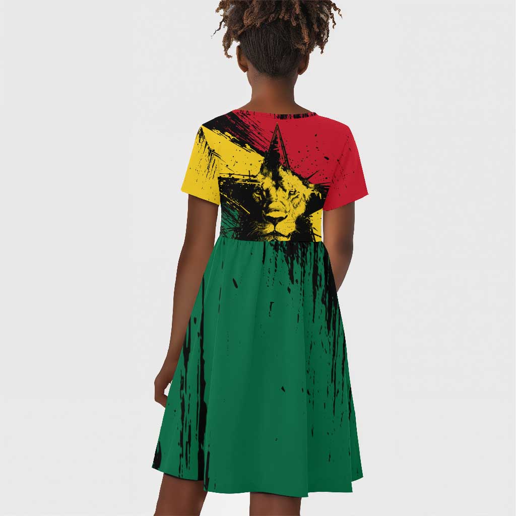Afro Ghana Lion Kid Short Sleeve Dress Star Grunge Style