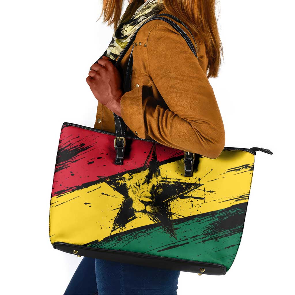 Afro Ghana Lion Leather Tote Bag Star Grunge Style