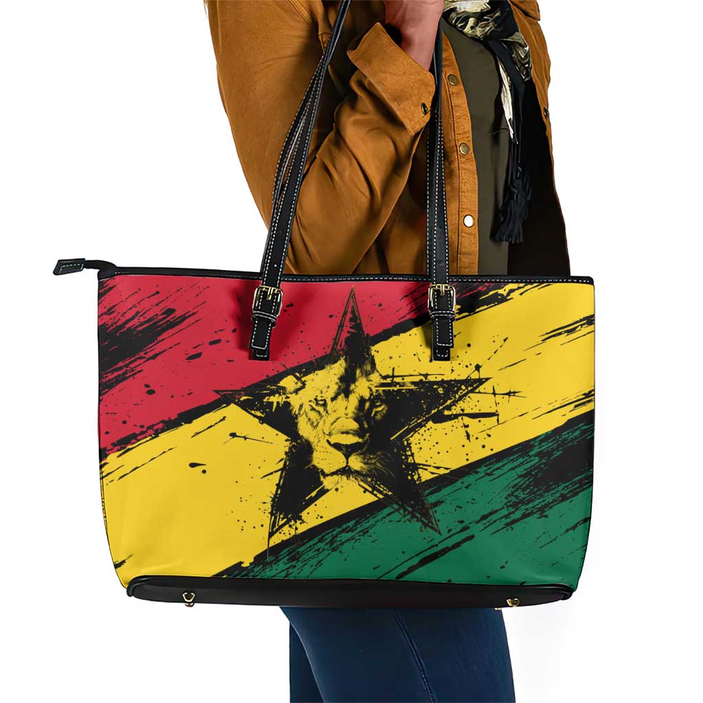 Afro Ghana Lion Leather Tote Bag Star Grunge Style