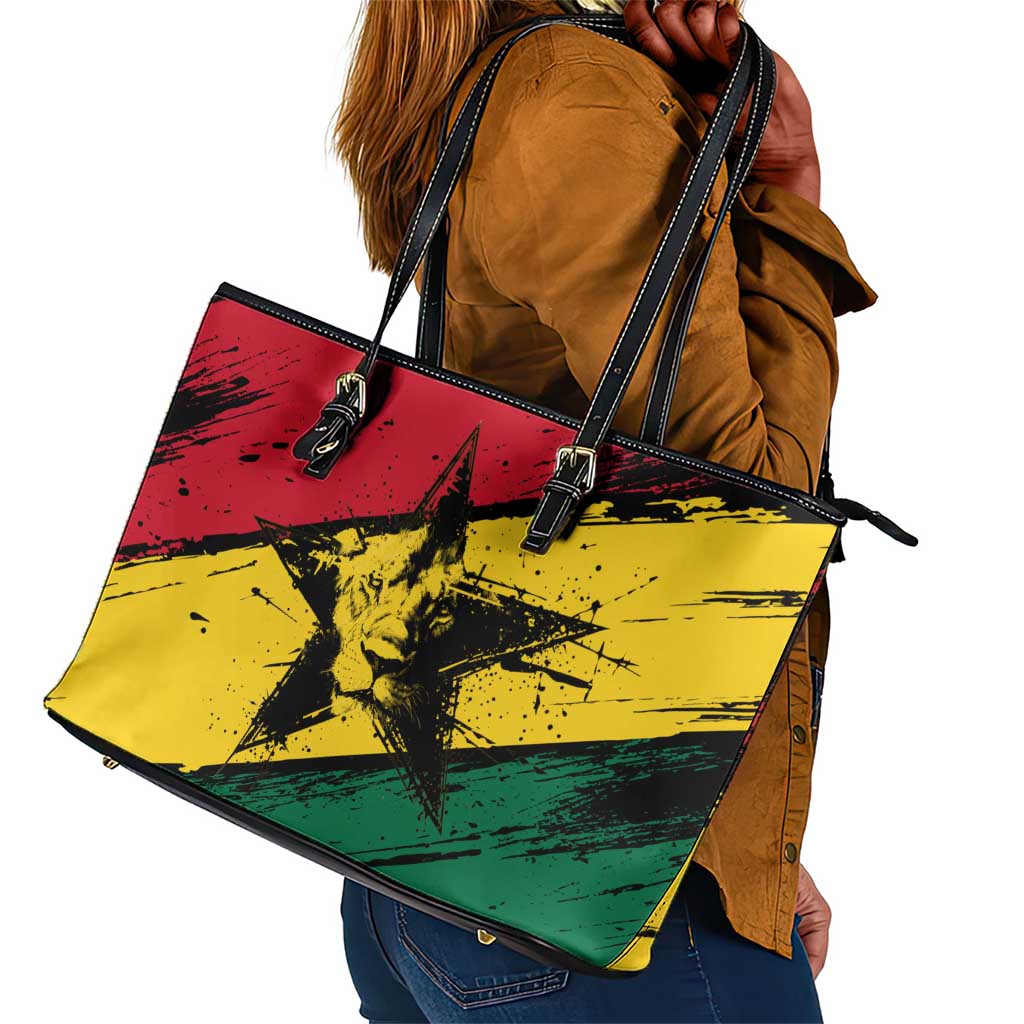 Afro Ghana Lion Leather Tote Bag Star Grunge Style