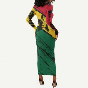 Afro Ghana Lion Long Sleeve Bodycon Dress Star Grunge Style TS04