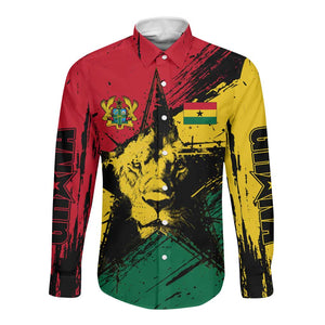 Afro Ghana Lion Long Sleeve Button Shirt Star Grunge Style