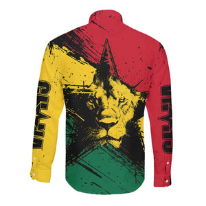 Afro Ghana Lion Long Sleeve Button Shirt Star Grunge Style