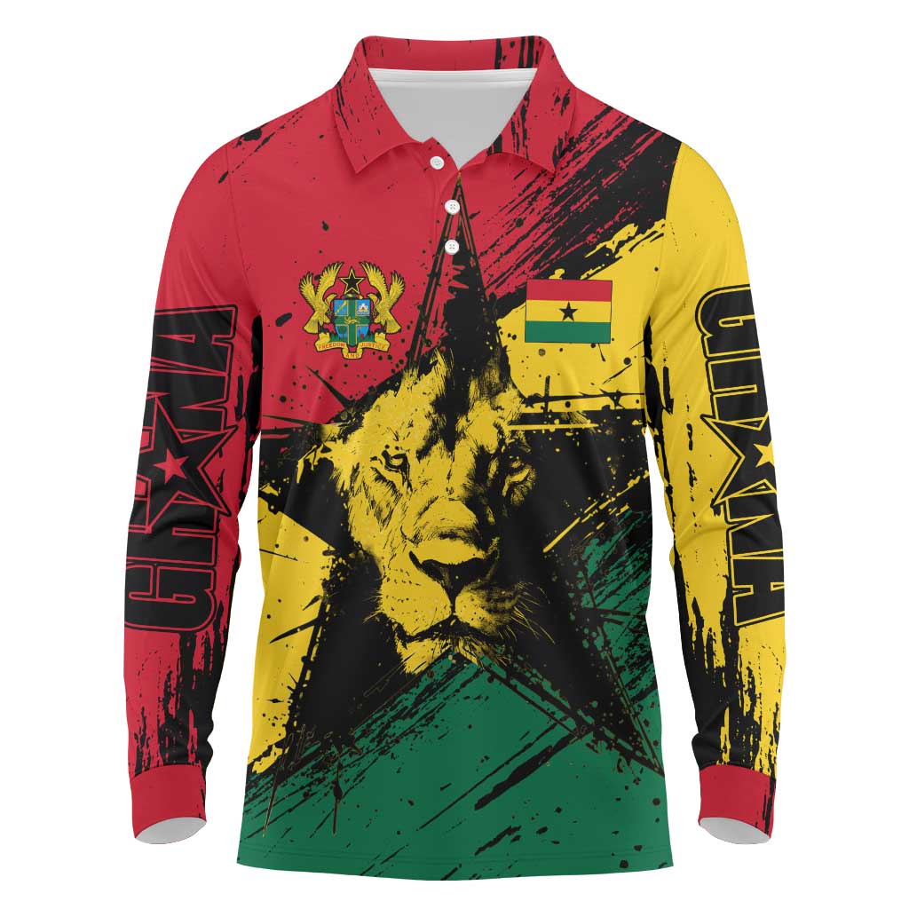 Afro Ghana Lion Long Sleeve Polo Shirt Star Grunge Style