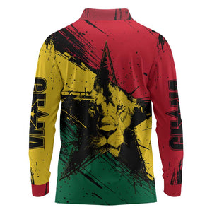 Afro Ghana Lion Long Sleeve Polo Shirt Star Grunge Style