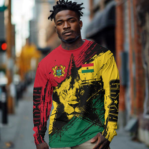 Afro Ghana Lion Long Sleeve Shirt Star Grunge Style