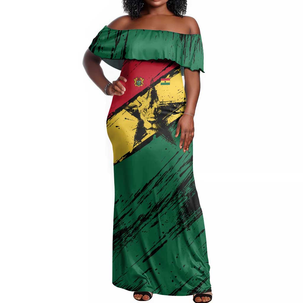 Afro Ghana Lion Off Shoulder Maxi Dress Star Grunge Style