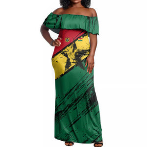 Afro Ghana Lion Off Shoulder Maxi Dress Star Grunge Style