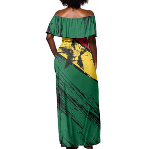 Afro Ghana Lion Off Shoulder Maxi Dress Star Grunge Style