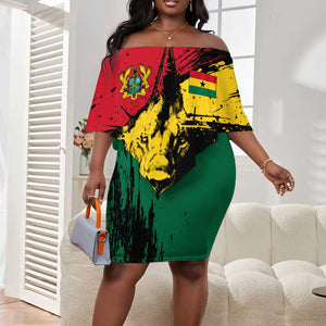 Afro Ghana Lion Off Shoulder Short Dress Star Grunge Style