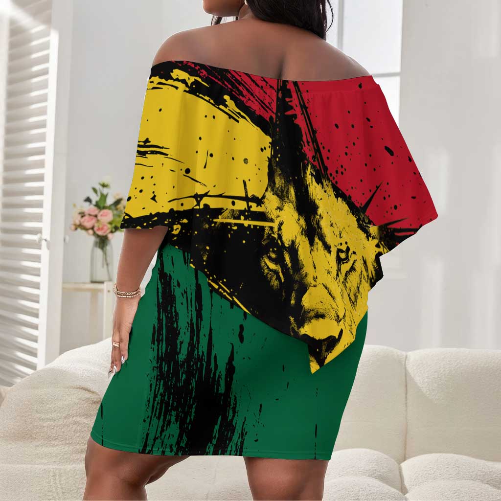 Afro Ghana Lion Off Shoulder Short Dress Star Grunge Style