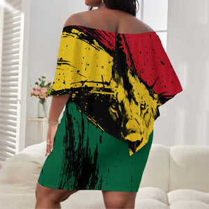 Afro Ghana Lion Off Shoulder Short Dress Star Grunge Style