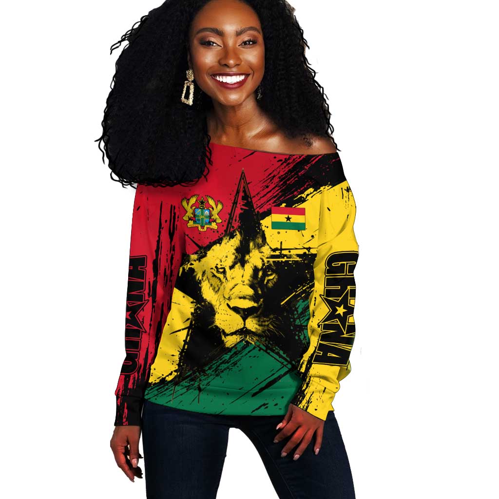 Afro Ghana Lion Off Shoulder Sweater Star Grunge Style