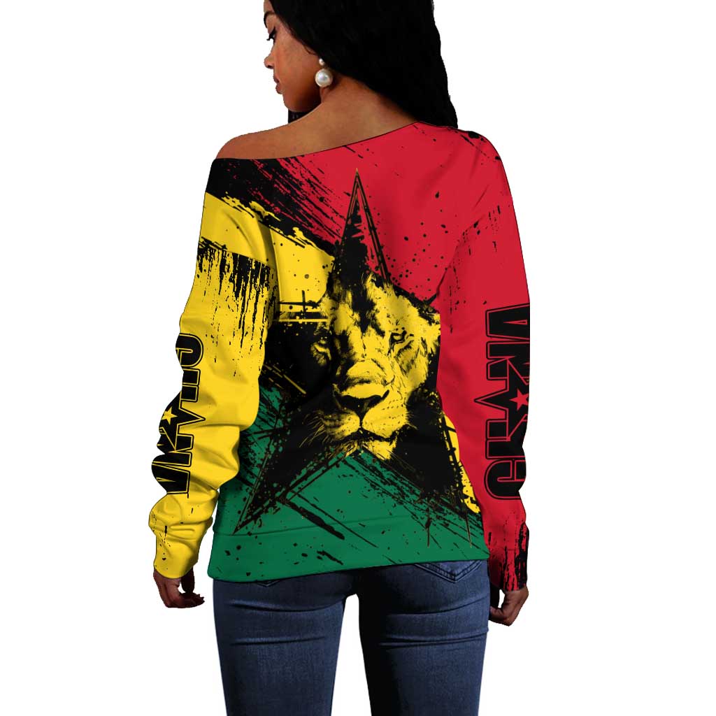 Afro Ghana Lion Off Shoulder Sweater Star Grunge Style