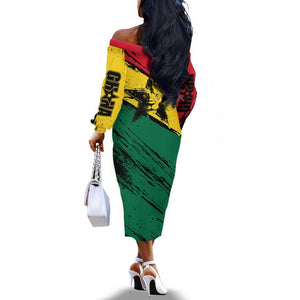Afro Ghana Lion Off The Shoulder Long Sleeve Dress Star Grunge Style