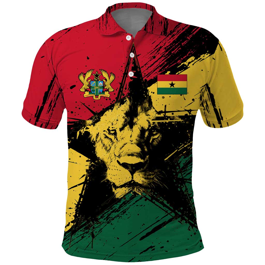 Afro Ghana Lion Polo Shirt Star Grunge Style