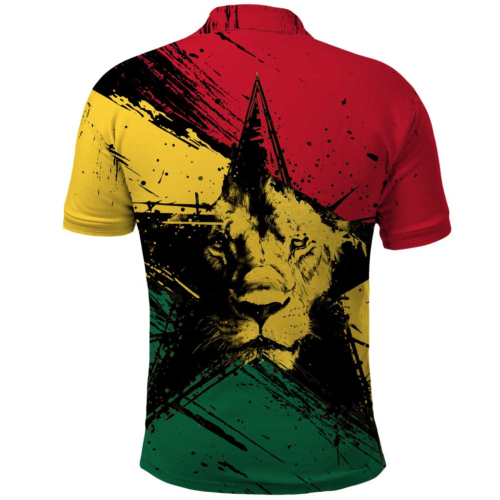 Afro Ghana Lion Polo Shirt Star Grunge Style