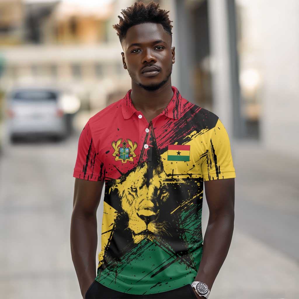 Afro Ghana Lion Polo Shirt Star Grunge Style
